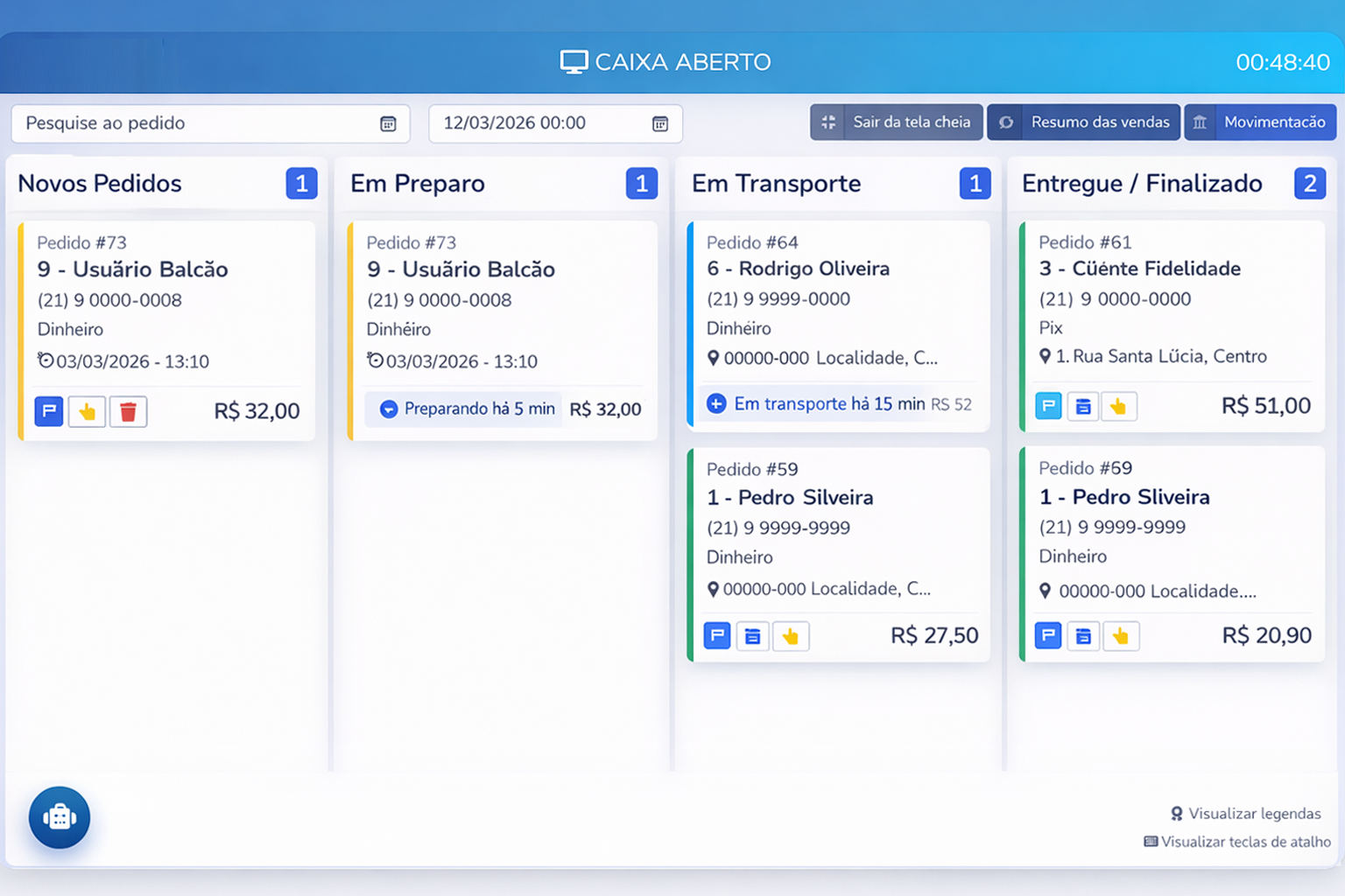 Tela principal do sistema Wcsoft Sistemas 